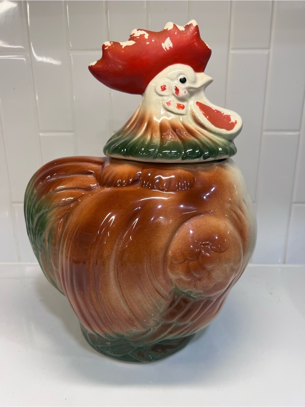 Vintage Rooster Cookie Jar Sierra Vista Ceramic California Pottery Farmhouse
